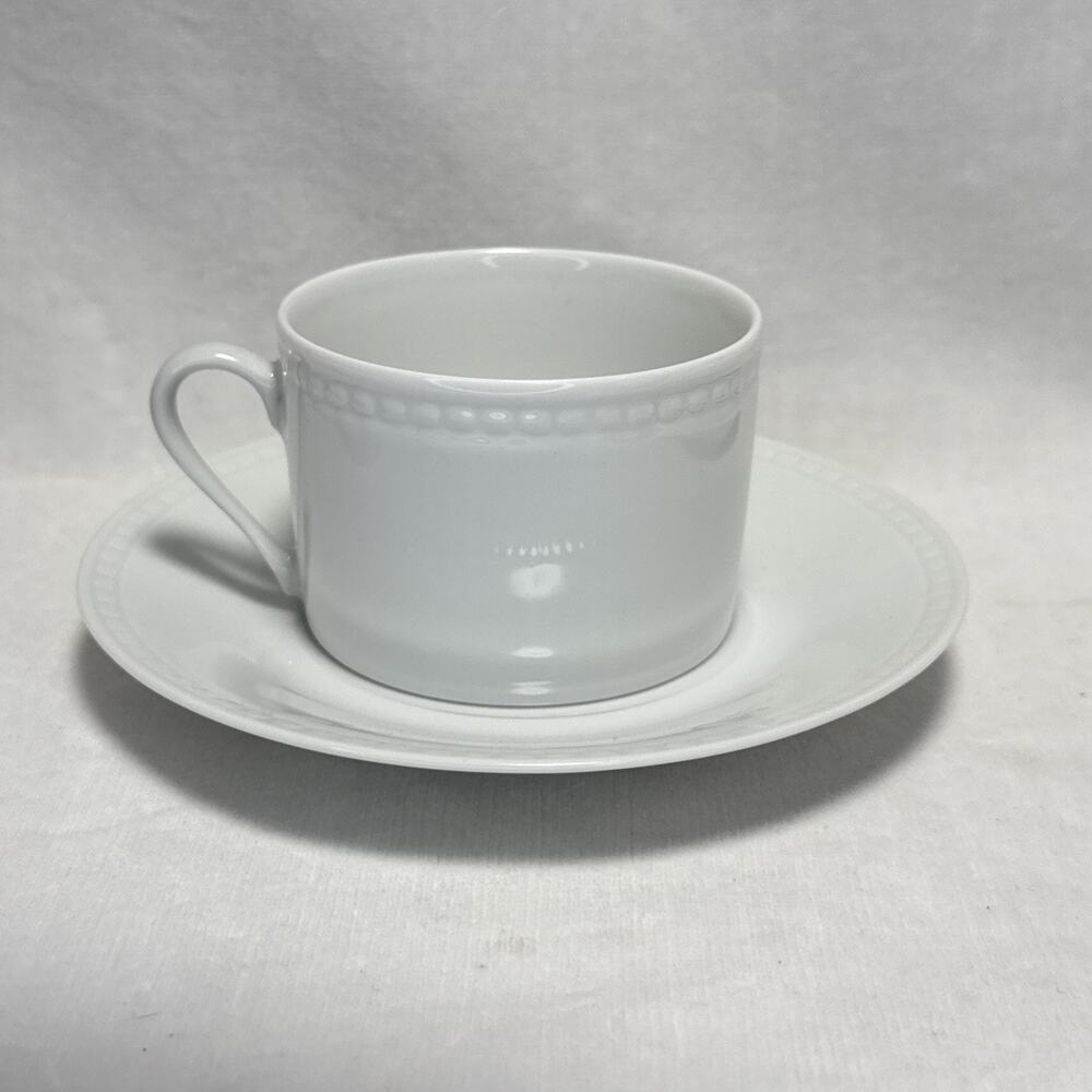 Apilco Cup & Saucer Beaded Hemstitch White Porcelain France